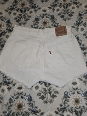 Levi's White Denim Frayed Hem Jean Shorts